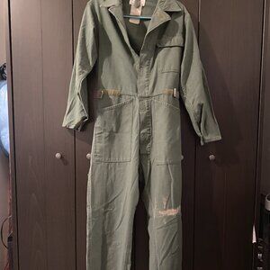 Vintage Coveralls - Cotton Army Green Jumpsuit with Velcro Closures